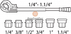 Диапазон применения клуппа трубного ручного Super-Ego 600 Set Compact 1/4"-3/8"-1/2"-3/4"-1" NPT